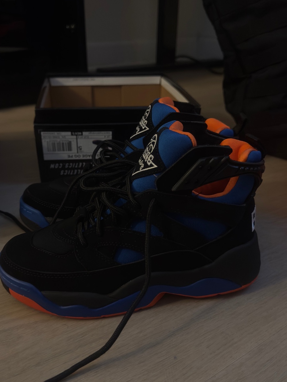 Ewing Athletics Kids High-Top Sneakers in Black, Blue & Orange